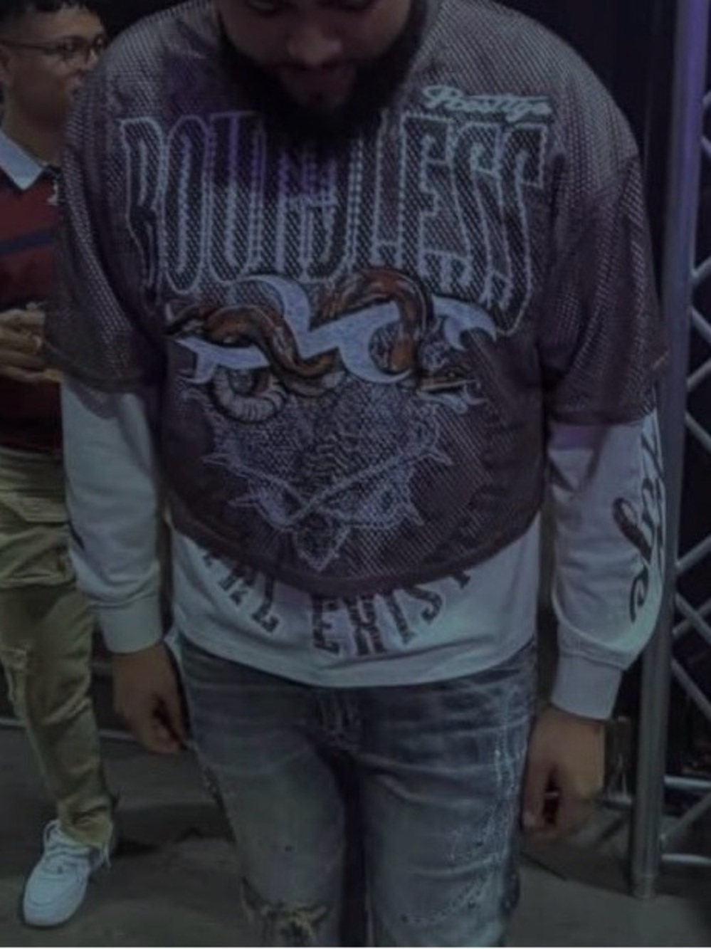 Layered-Style Long Sleeve Tee - Brown/White